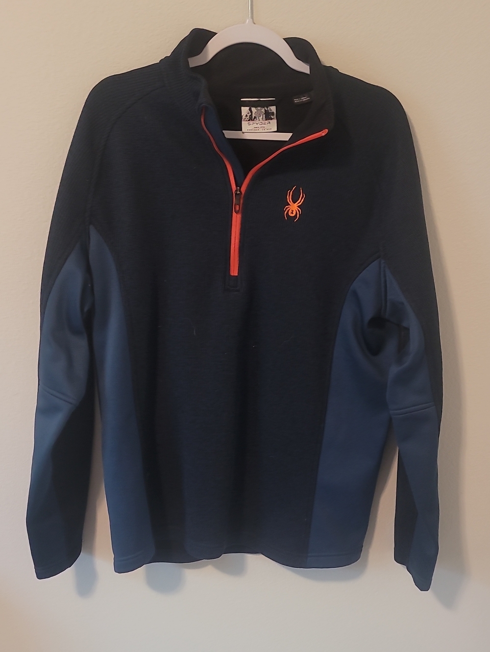 Spyder Men’s Navy and Blue Quarter-Zip Pullover with Orange Accents